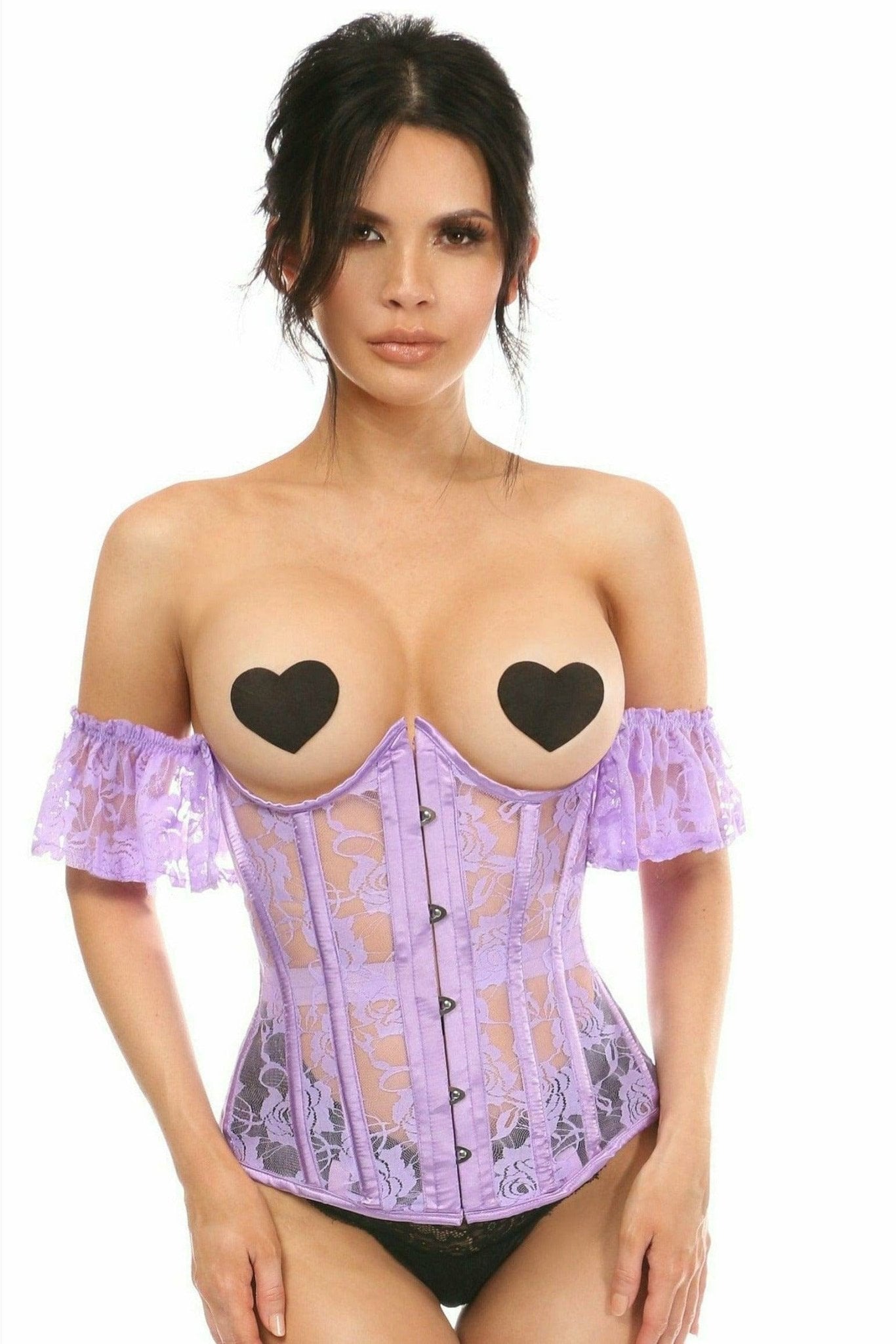 Sexy Sheer Lavender Lace Underbust Underwire Corset with Ruffle Sleeve Musotica.com