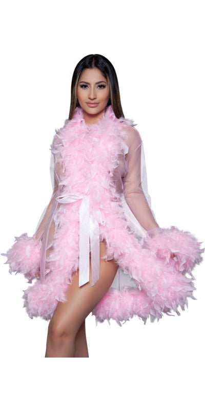 Sexy Short Boa Feather Lux Robe in Baby Pink Musotica.com