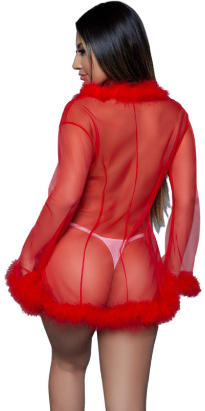 Sexy Short Marabou Robe in Red