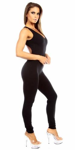 Sexy Shred Stretch Supportive Cut Out Back Work Out Catsuit - Black Musotica.com