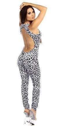 Sexy Shred Stretch Supportive Cut Out Back Work Out CatSuit - Snow Leopard Musotica.com