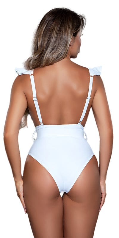 Sexy Sian Ruffle Sleeve Belted Plunge Swimsuit