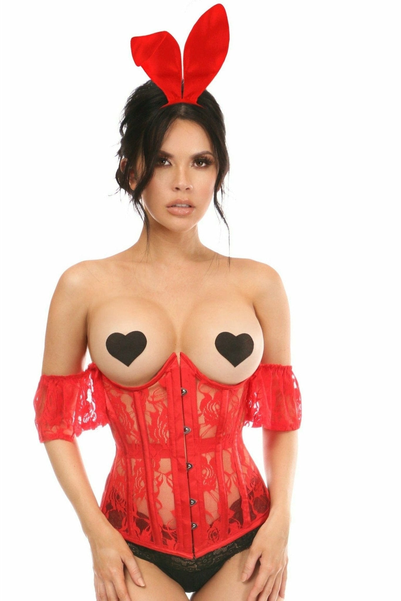 Sexy Three Piece Off Shoulder Sexy Red Bunny Corset Costume Musotica.com
