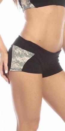 Sexy Unbroken Honor Military Universal Green Scrunch Back Work Out Shorts - Black/Green Musotica.com