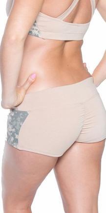 Sexy Unbroken Honor Military Universal Green Scrunch Back Work Out Shorts - Tan/Green Musotica.com