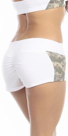 Sexy Unbroken Honor Military Universal Green Scrunch Back Work Out Shorts - White/Green Musotica.com