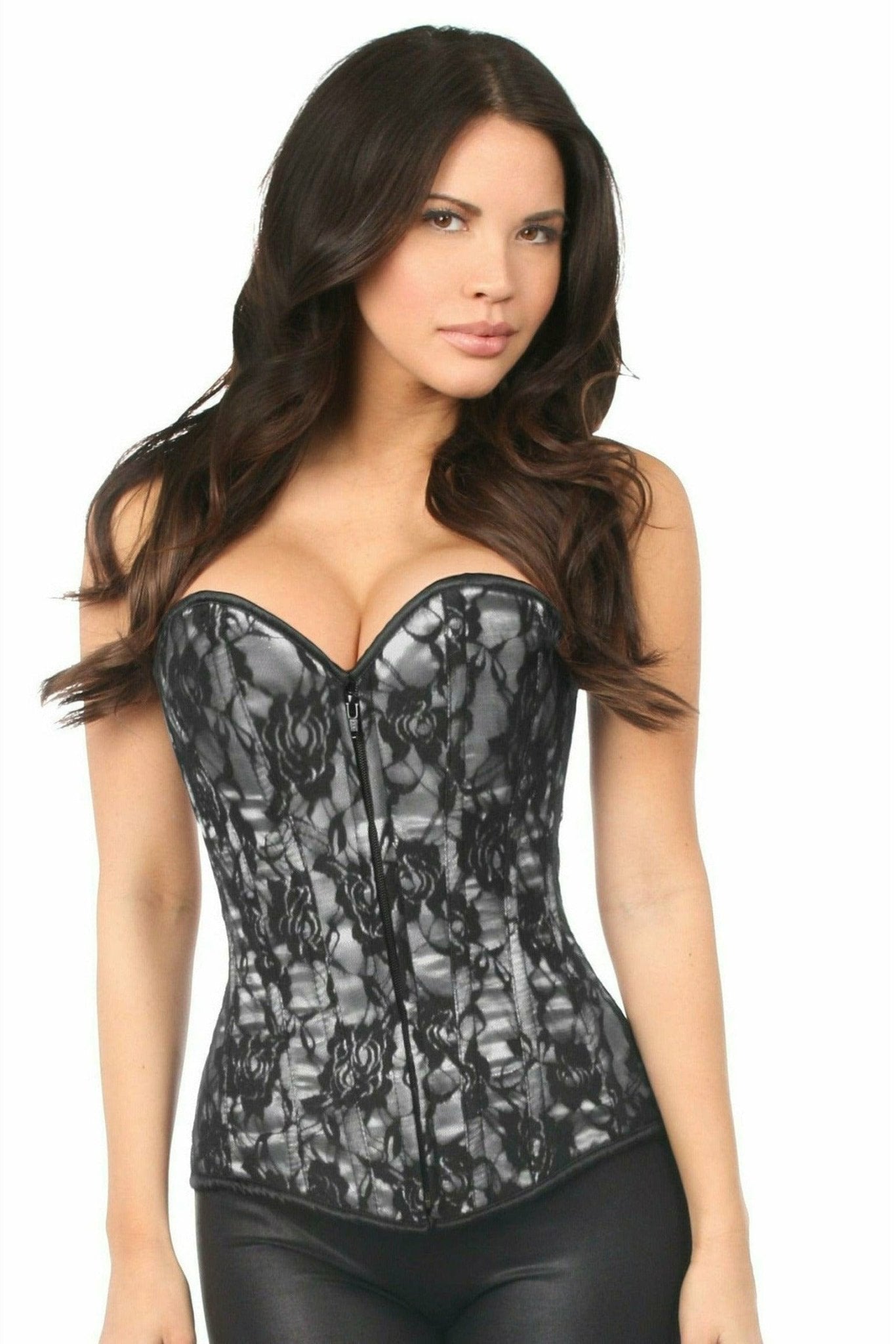 Sexy White Lace Front Zipper Corset Musotica.com