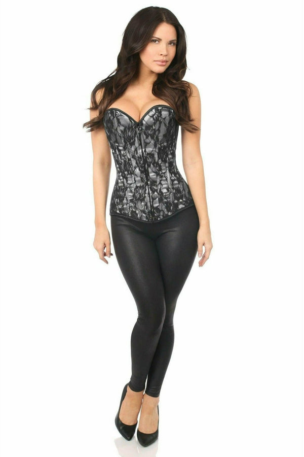Pink Satin Lace Overlay Front Zip Corset main image 1