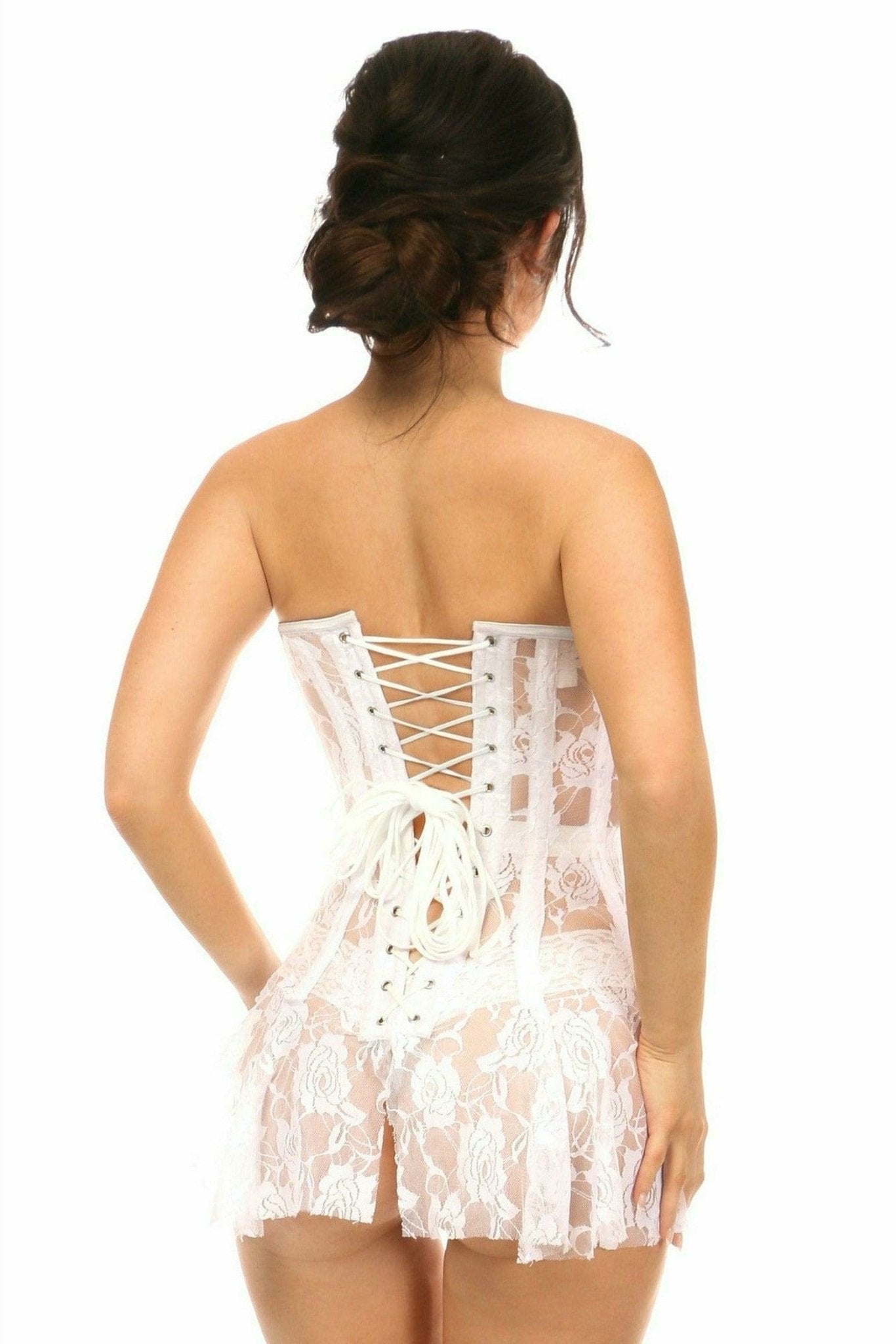 Sexy White Sheer Lace Corset Dress Musotica.com