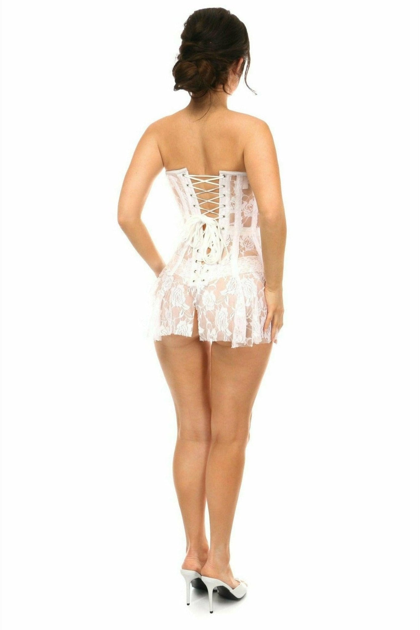 Sexy White Sheer Lace Corset Dress Musotica.com