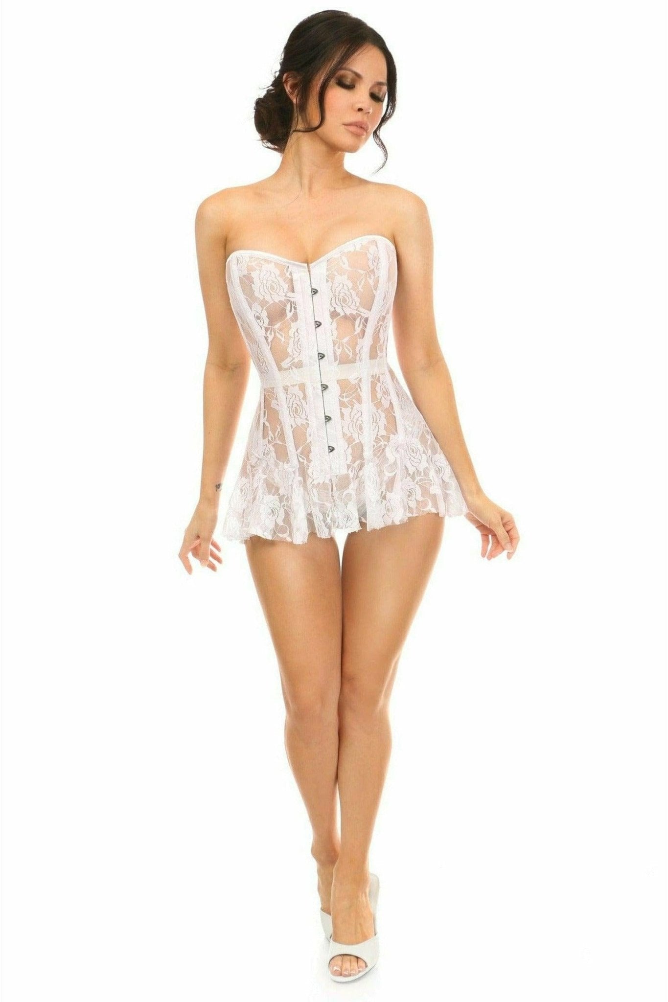 Sexy White Sheer Lace Corset Dress Musotica.com