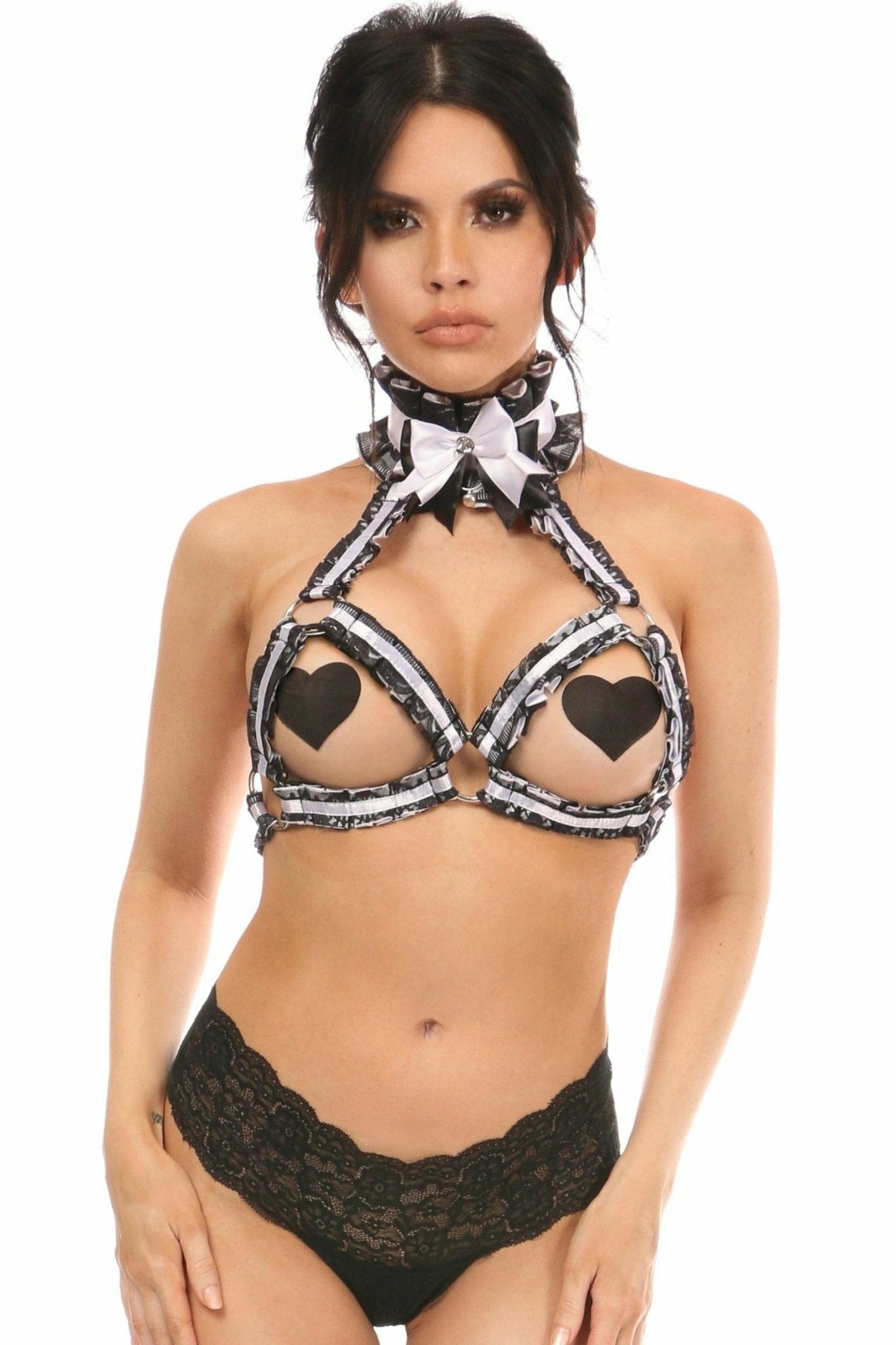 Sexy White with Black Lace Bra Top Body Harness Musotica.com