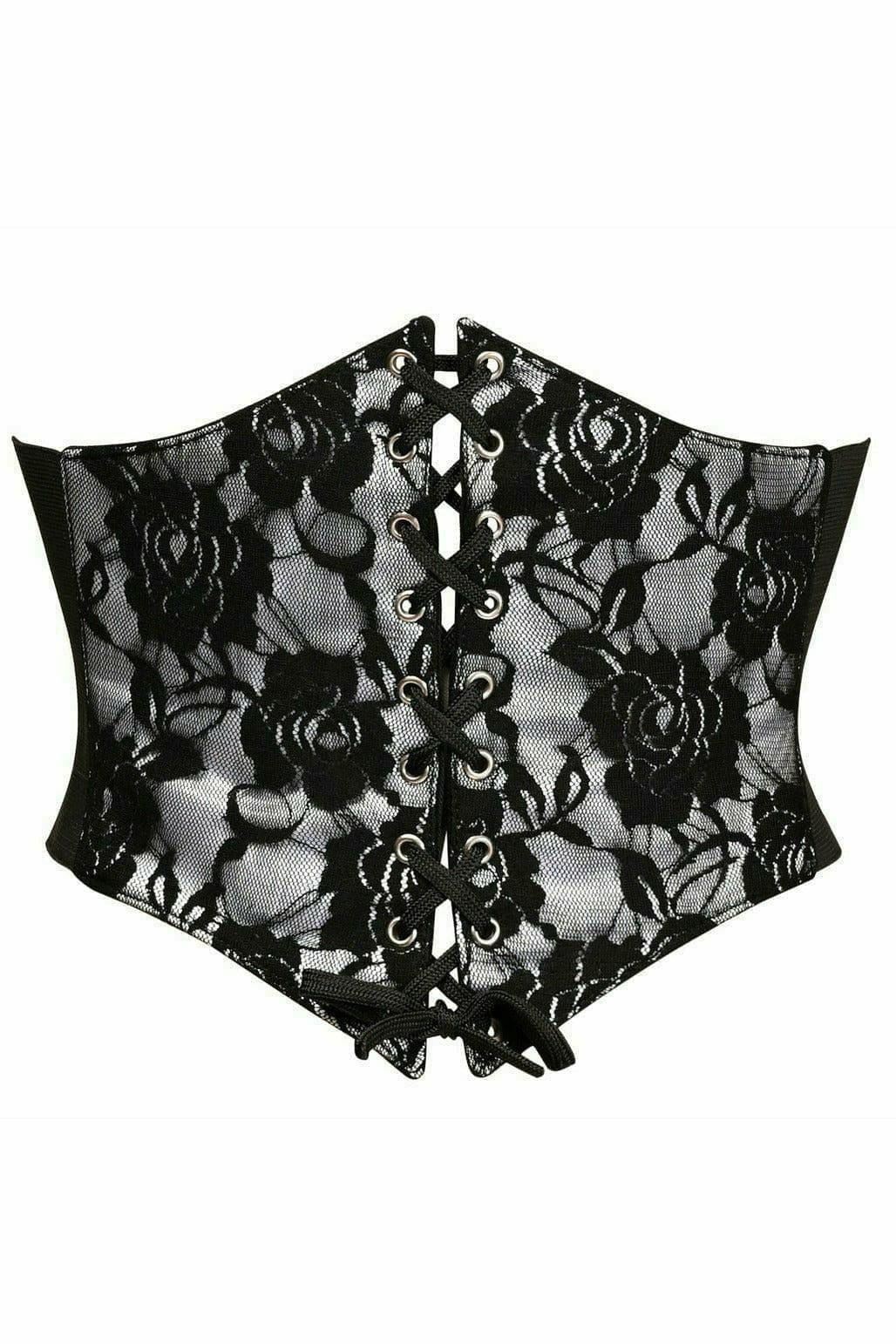 Sexy White with Black Lace Overlay Corset Belt Cincher Musotica.com