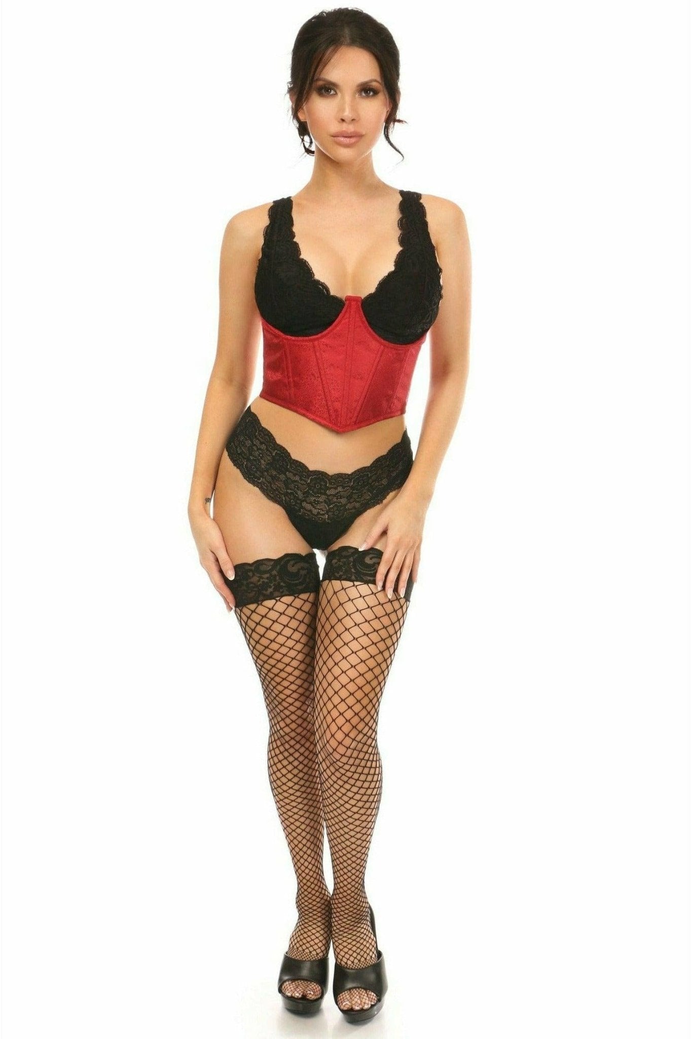 Sexy Wine Brocade Open Cup Waist Cincher Musotica.com
