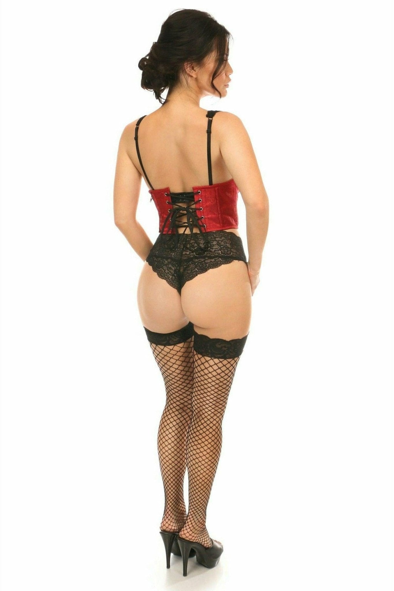 Sexy Wine Brocade Open Cup Waist Cincher Musotica.com