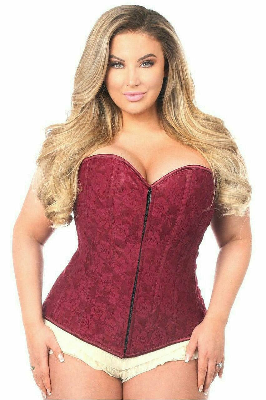 Sexy Wine Lace Overbust Corset with Zipper Musotica.com