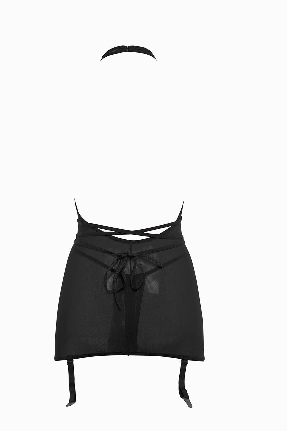 Sheer Mesh Gartered Chemise with Open Thong Musotica.com