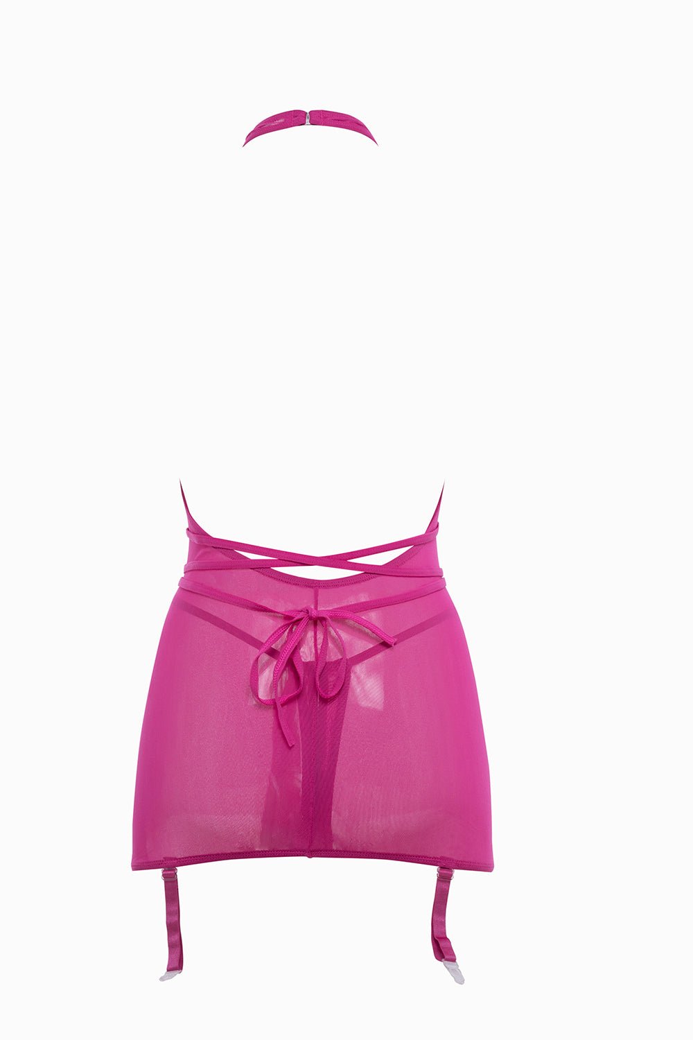 Sheer Mesh Gartered Chemise with Open Thong Musotica.com