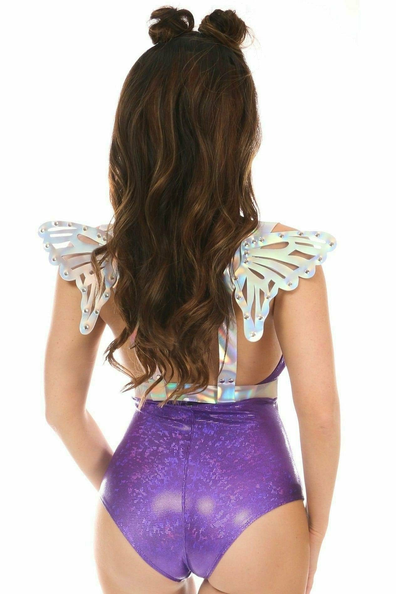 Silver Hologram Body Harness with Wings - Small Musotica.com