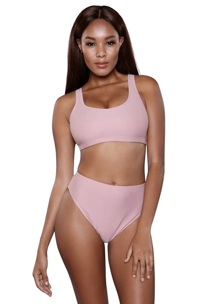 Solid High Waist Two Piece Bikini Musotica.com