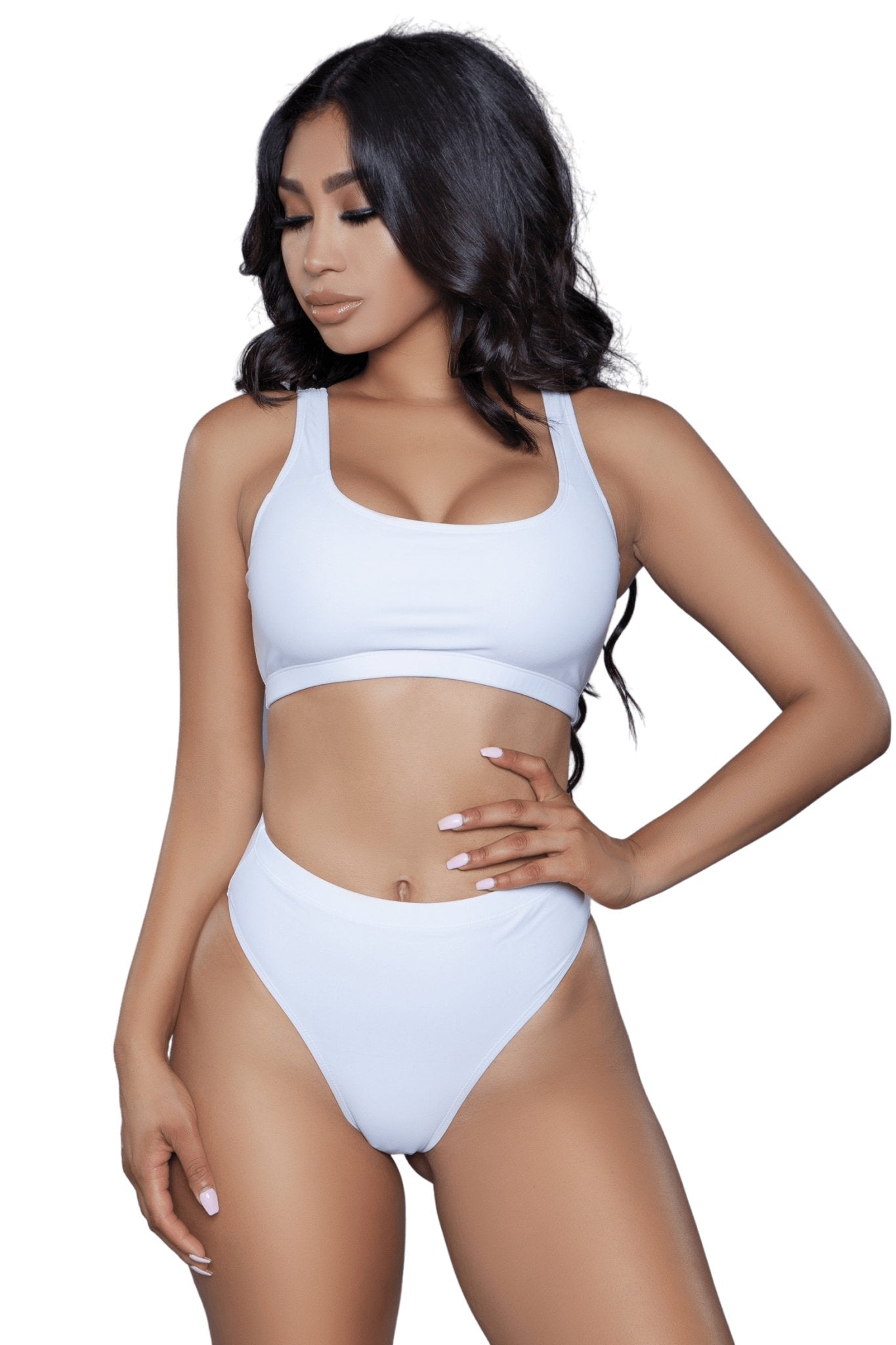 Solid High Waist Two Piece Bikini Musotica.com